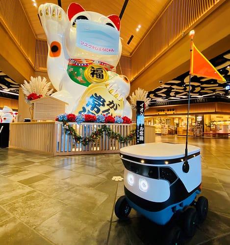 Cartken robot in aeon mall square part of mitsubishi delivery partnership