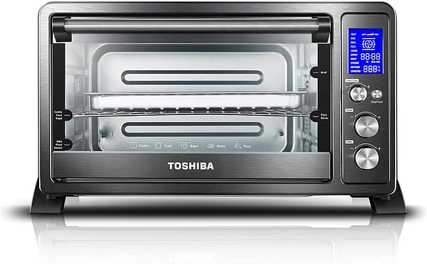 Toshiba AC25CEW-SS Digital Toaster Oven with Convection Cooking and 9 Functions, 6-Slice Bread/12-Inch Pizza, Stainless Steel