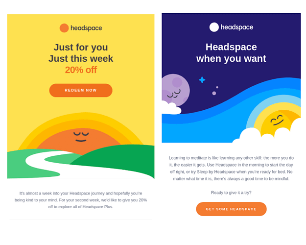 Emails from meditation app, Headspace.