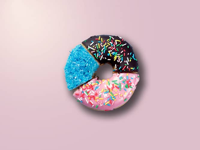 Image of doughnut pieces broken up to represent a chart.