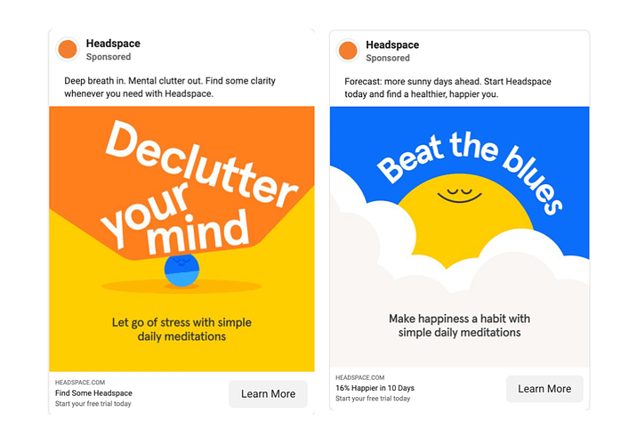 Facebook ads from meditation app, Headspace.