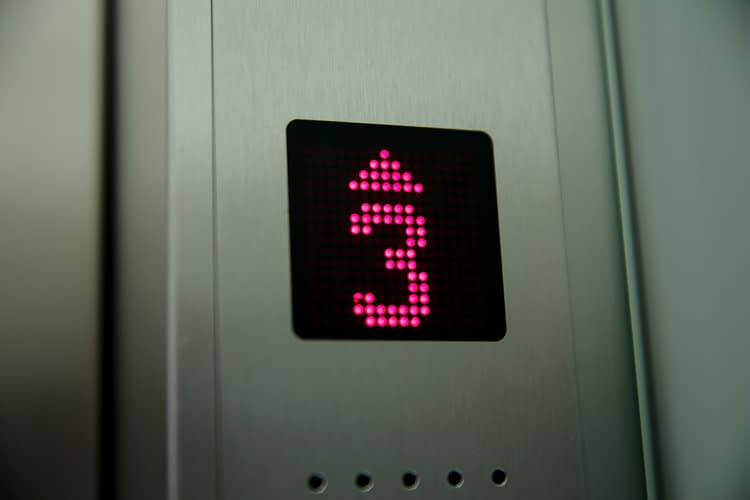 Illuminated Number 3 Sign In Elevator