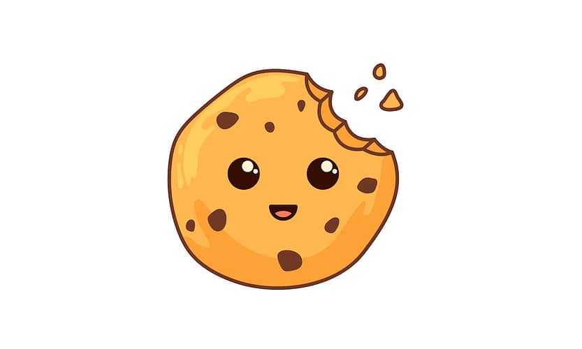 Kawaii cookie vector illustration. Japanese kawaii style chocolate cookie with eyes and mouth. Flat character isolated on white background.